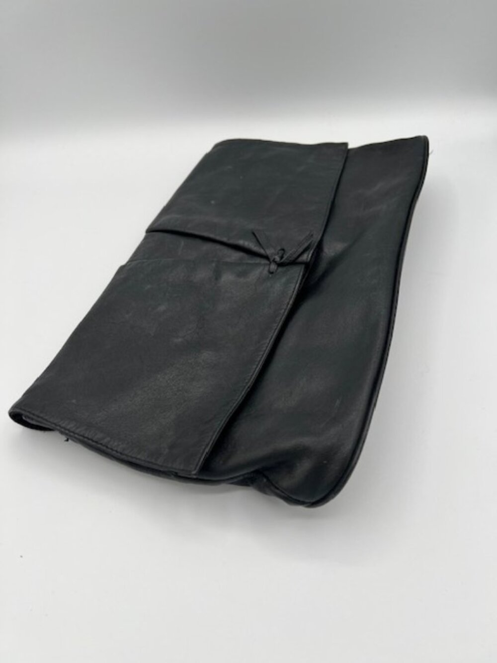 Vintage Jennifer Moore Black Leather Oversized Foldover Clutch